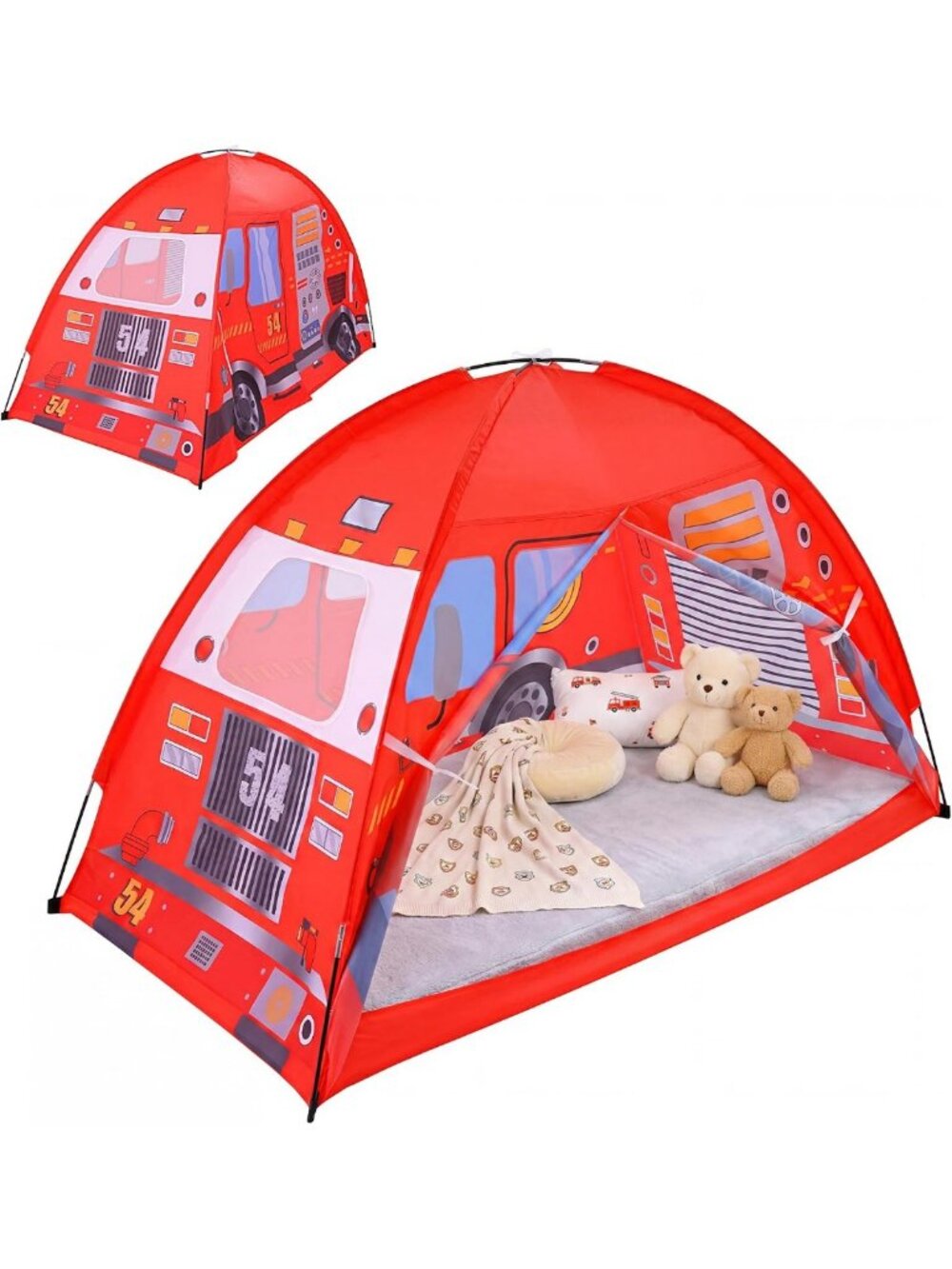 Twin Bed Tent Canopy - Red Fire Truck Play Tent for Kids, Foldable Pop Up Bed